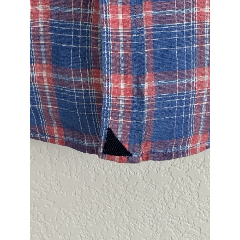 UNTUCKit 100% Linen Short Sleeve Preppy Casual Men's‎ Shirt Blue Pink Plaid Med - Picture 4 of 10